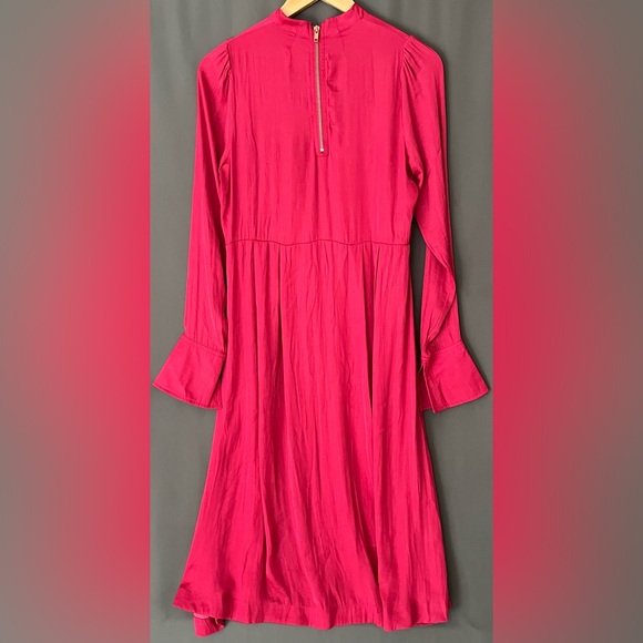 Free People XS Pink Floral Embroidered Long sleeve Hi-Neck Side Slit Dress - Picture 6 of 10